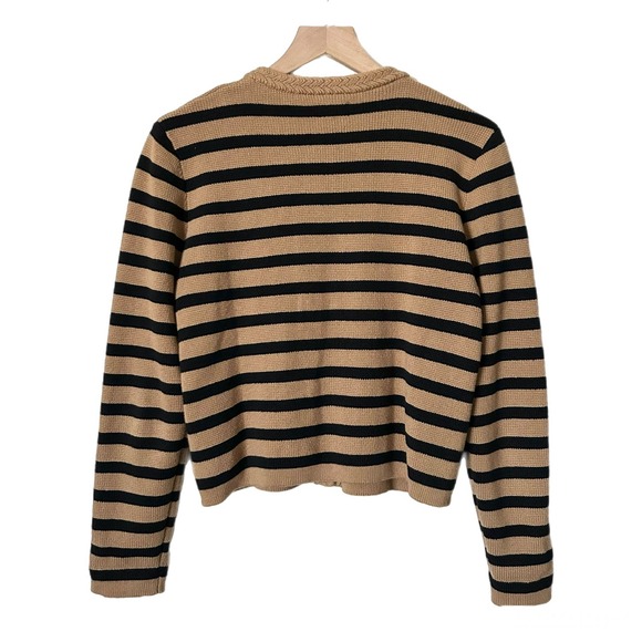 J.Crew Striped Cotton Lady Jacket Cardigan Sweater Camel Black Size Small - Picture 2 of 5